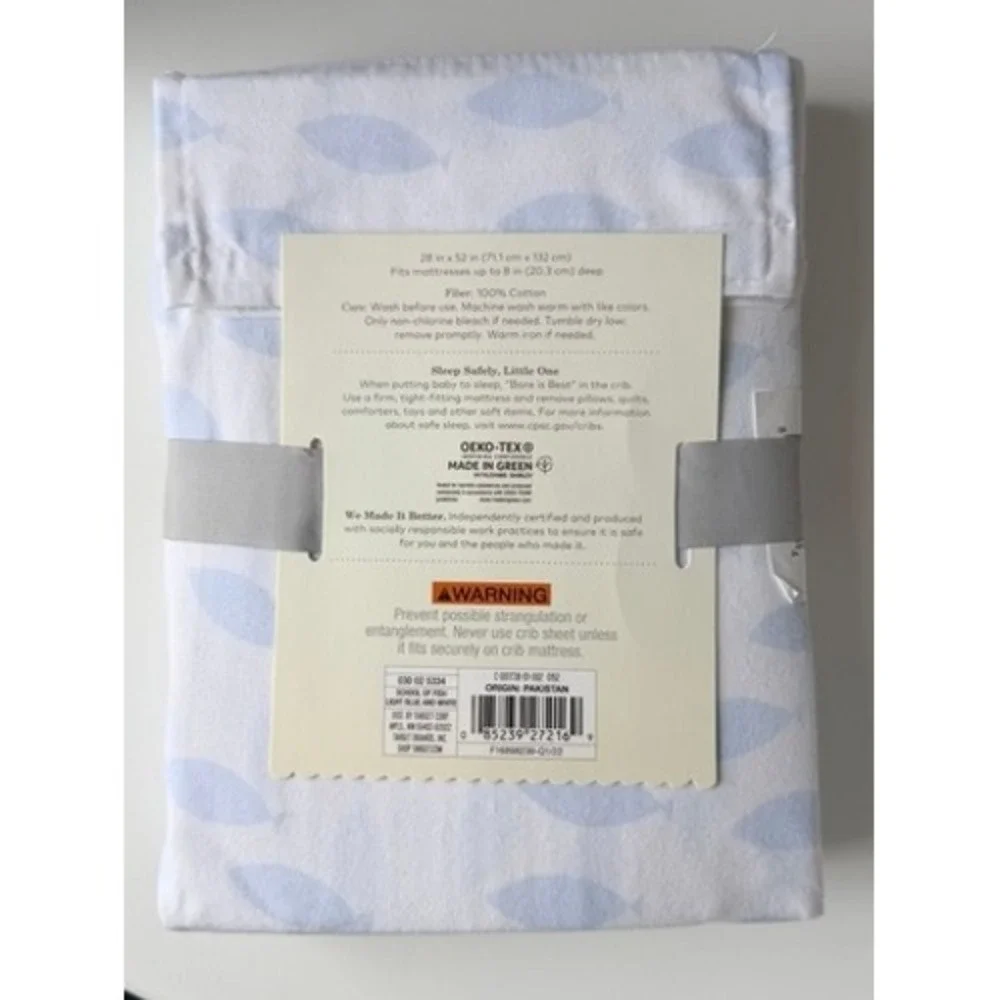 Cloud Island Crib‎ Fitted Sheet Light Blue School of Fish Cotton Baby NWT
